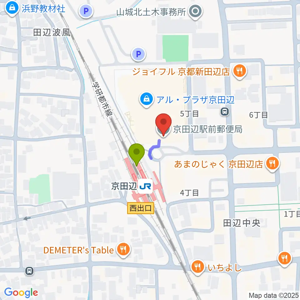 JEUGIAミュージックセンター アル・プラザ京田辺の最寄駅京田辺駅からの徒歩ルート（約1分）地図