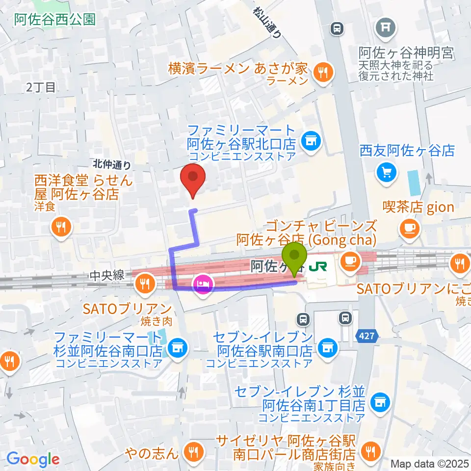 ラピュタ阿佐谷の最寄駅阿佐ケ谷駅からの徒歩ルート（約2分）地図