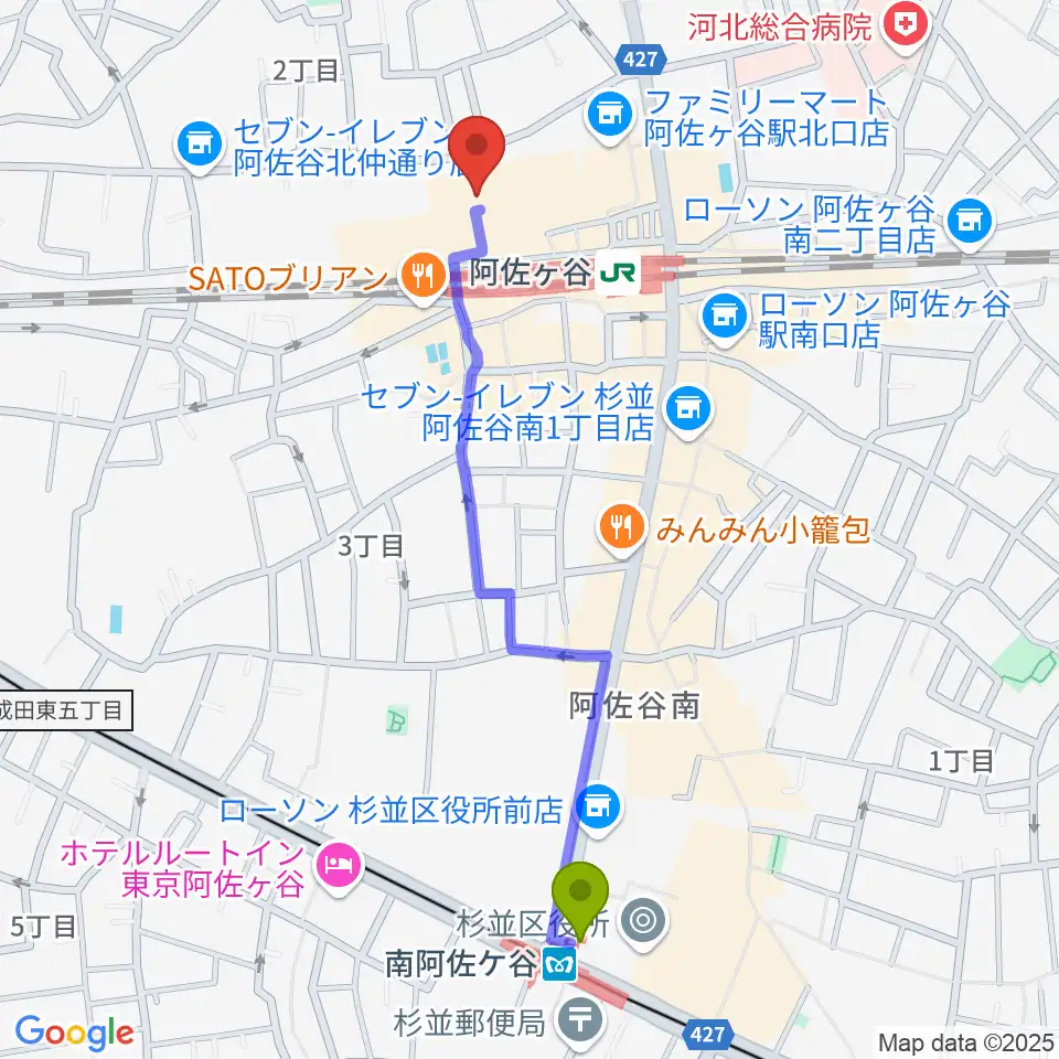 南阿佐ケ谷駅からラピュタ阿佐谷へのルートマップ地図