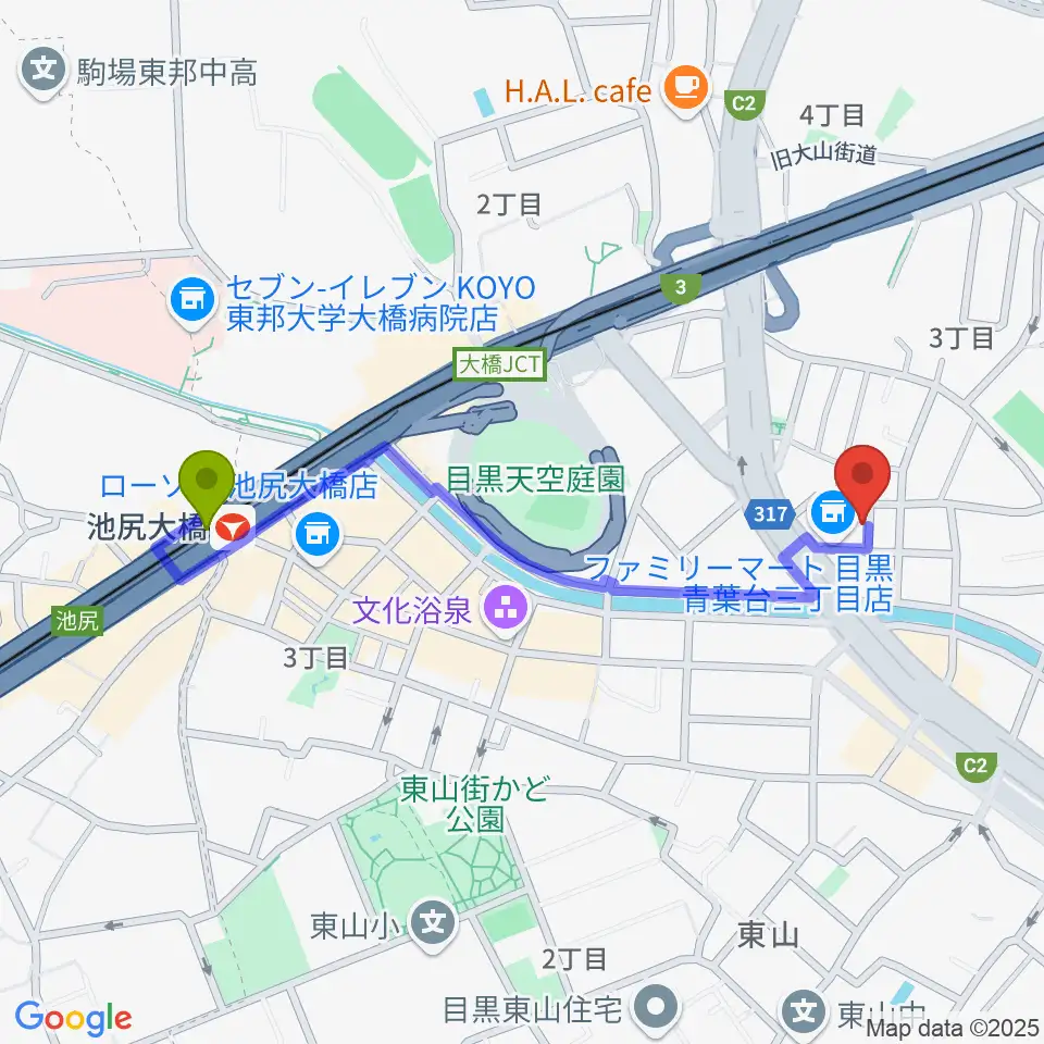 澤田勝成 津軽三味線教室の最寄駅池尻大橋駅からの徒歩ルート（約10分）地図