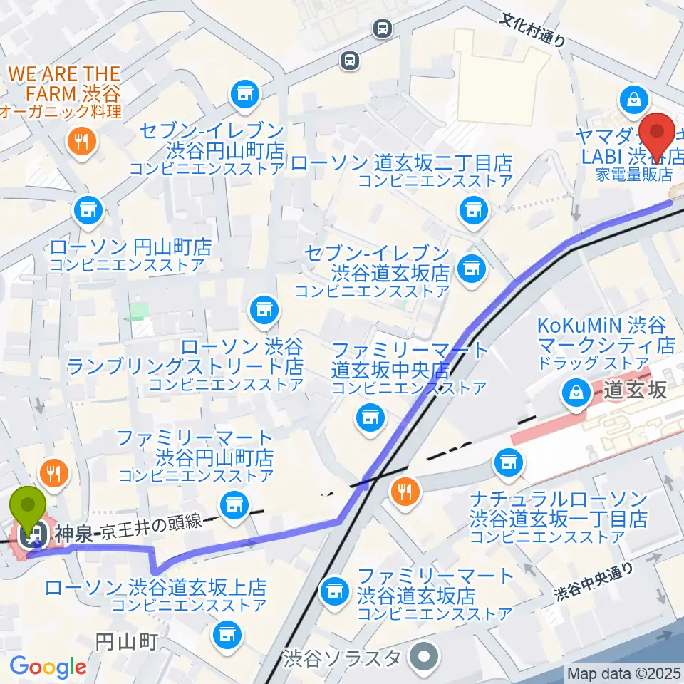 神泉駅からCBGKシブゲキ!!へのルートマップ地図