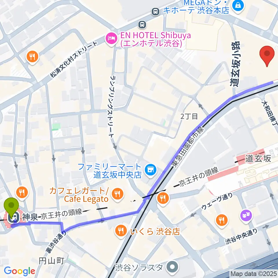 神泉駅からCBGKシブゲキ!!へのルートマップ地図