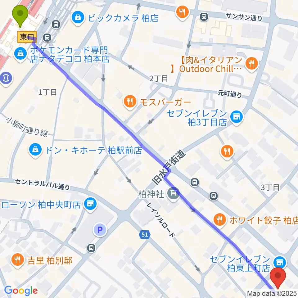 DOMe柏の最寄駅柏駅からの徒歩ルート（約10分）地図