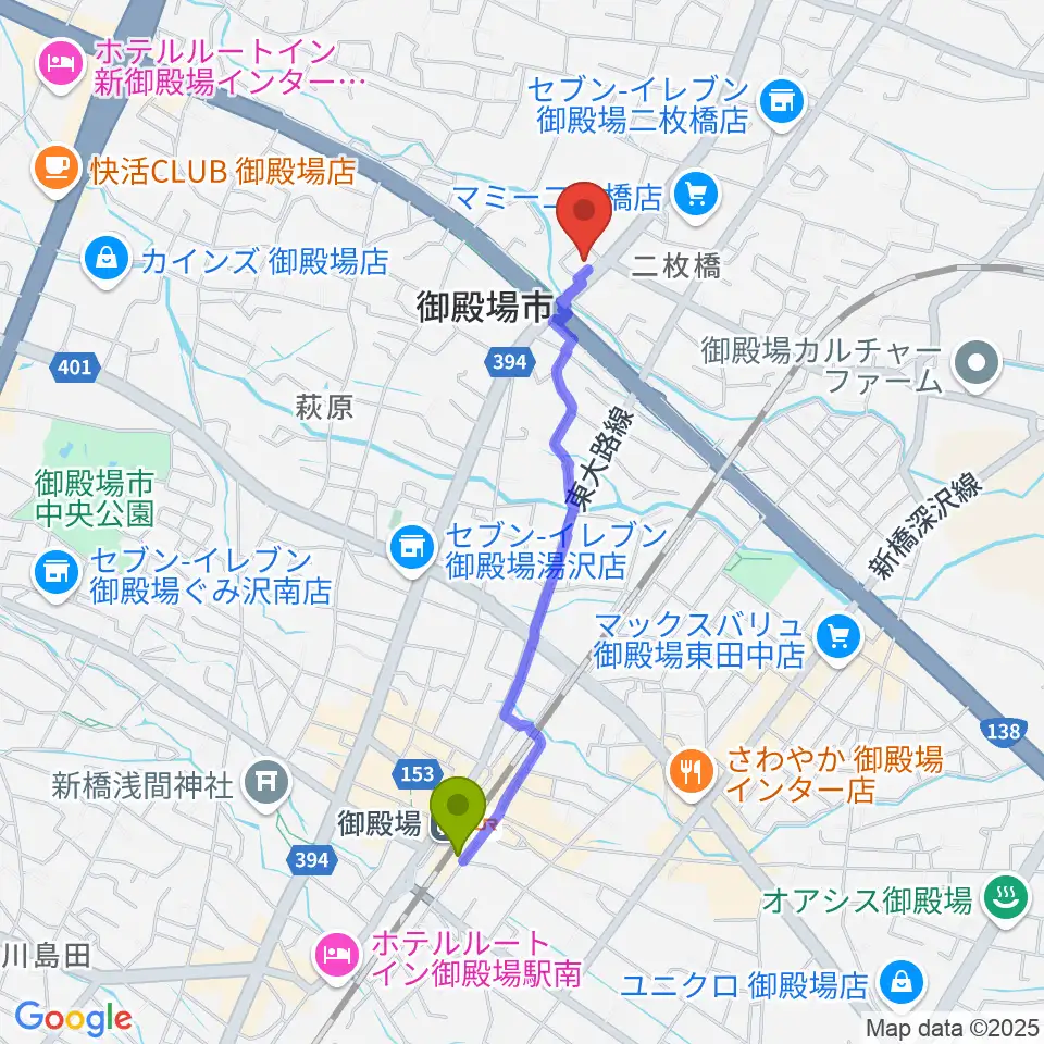 タンザワ楽器 御殿場店の最寄駅御殿場駅からの徒歩ルート（約18分）地図