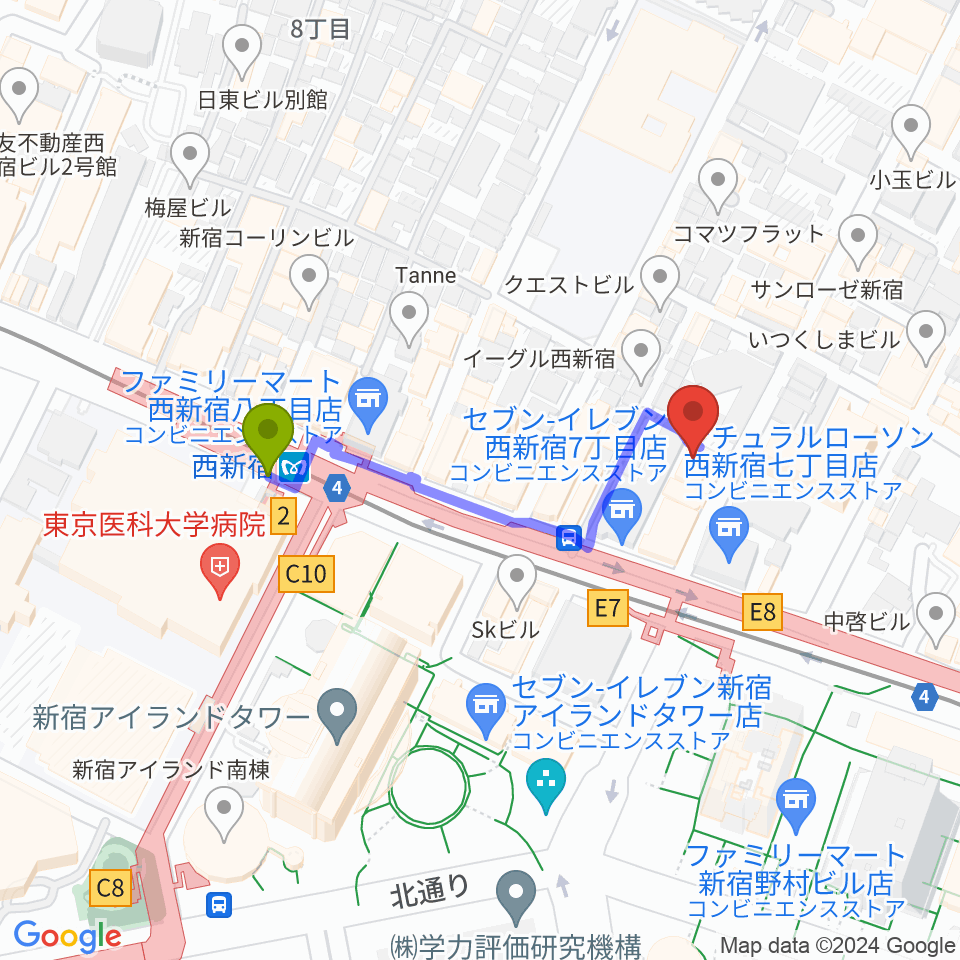 関交協ハーモニックホールの最寄駅西新宿駅からの徒歩ルート（約3分）地図