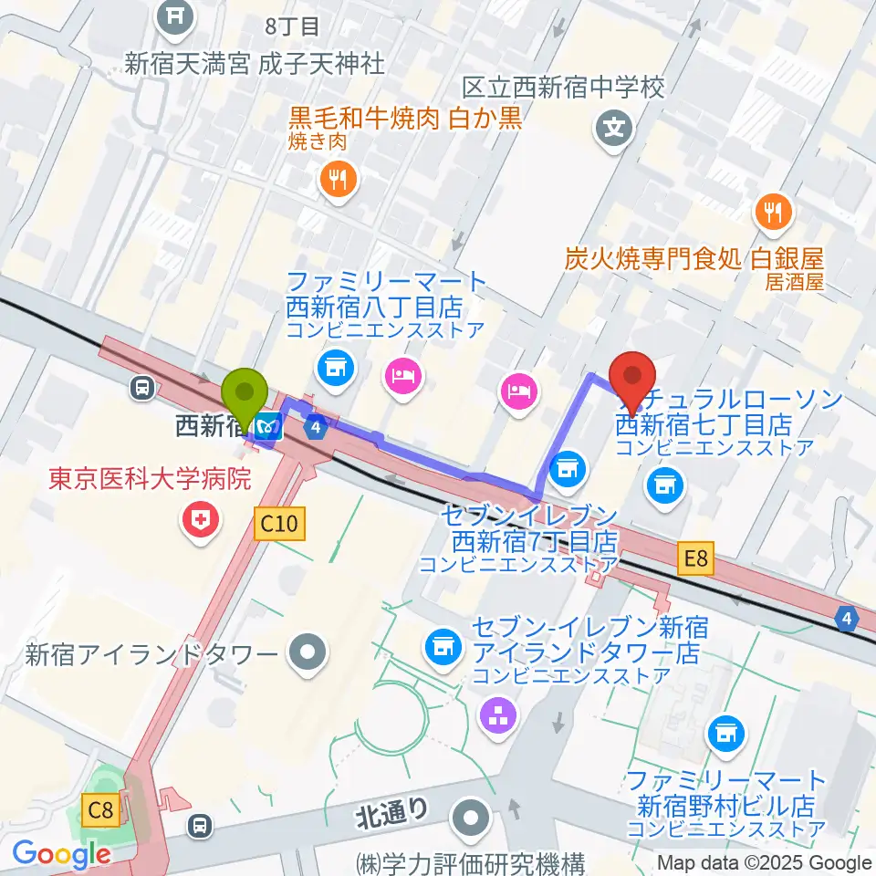 関交協ハーモニックホールの最寄駅西新宿駅からの徒歩ルート（約3分）地図