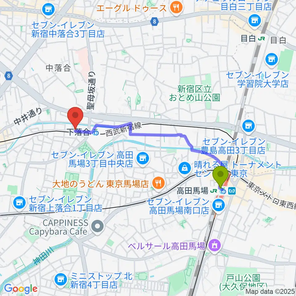 高田馬場駅からTACCS1179へのルートマップ地図