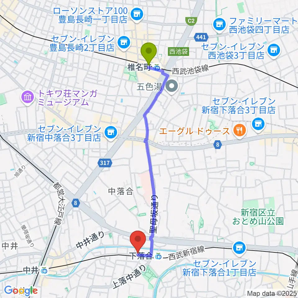 椎名町駅からTACCS1179へのルートマップ地図