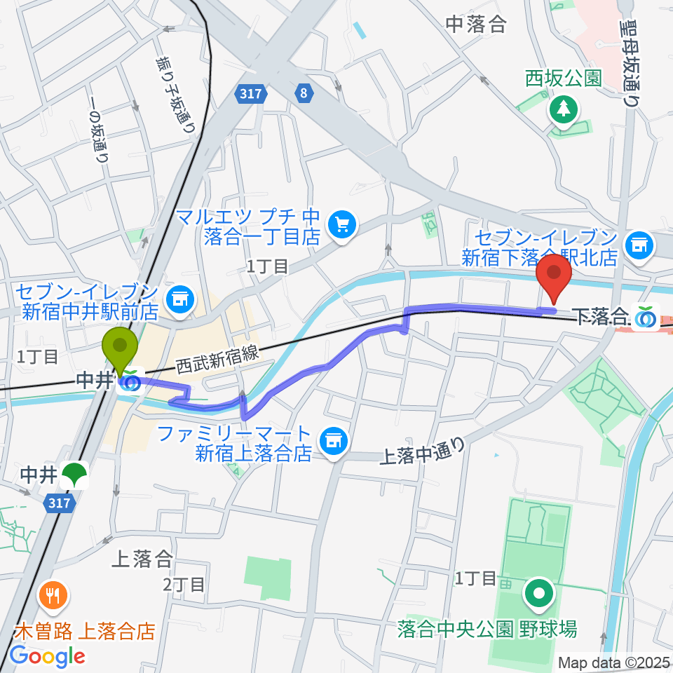 中井駅からTACCS1179へのルートマップ地図