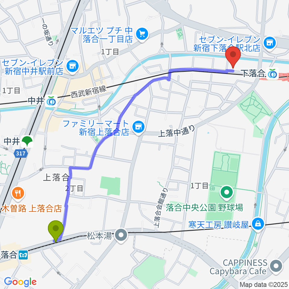 落合駅からTACCS1179へのルートマップ地図