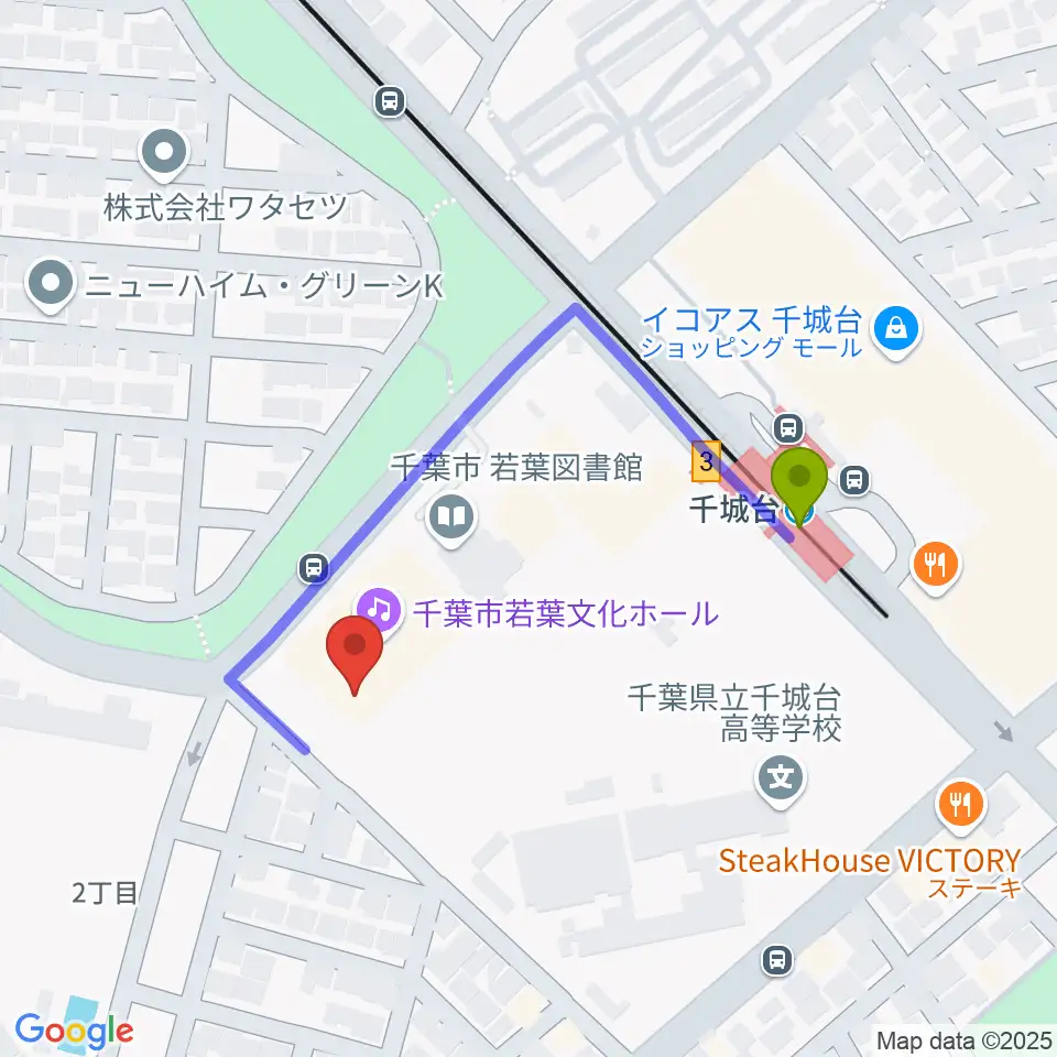 千城台コミュニティセンターの最寄駅千城台駅からの徒歩ルート（約4分）地図