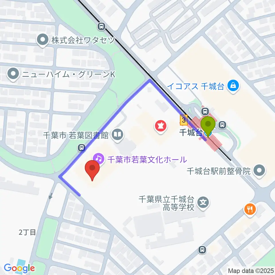 千城台コミュニティセンターの最寄駅千城台駅からの徒歩ルート（約4分）地図