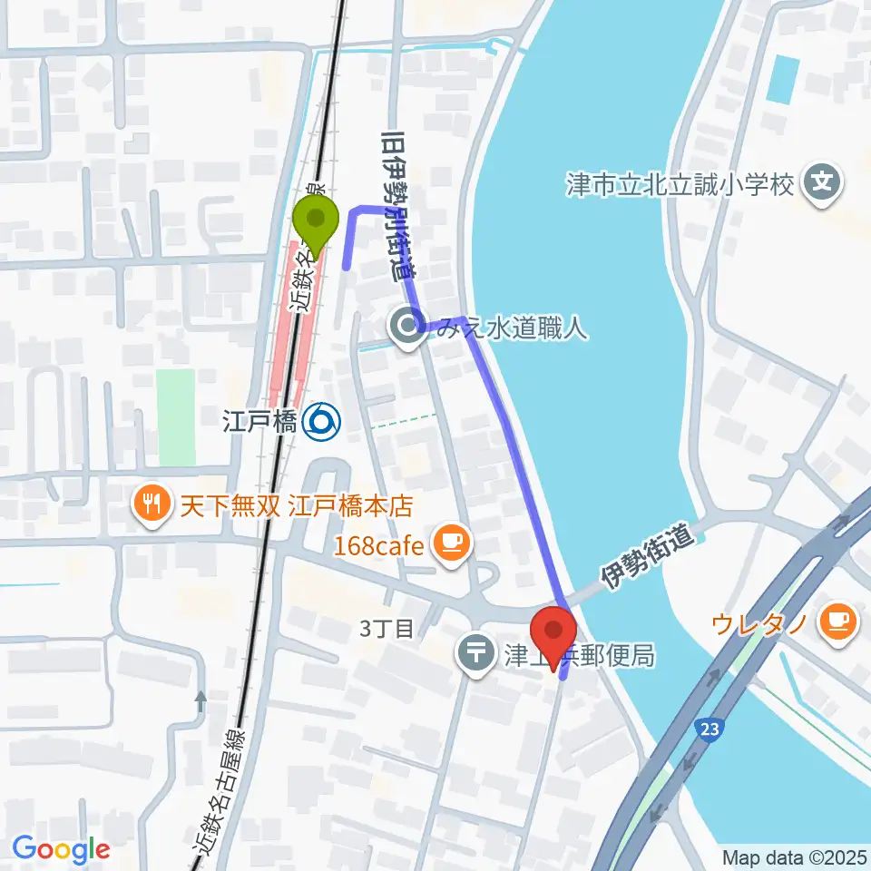 津あけぼの座の最寄駅江戸橋駅からの徒歩ルート（約4分）地図