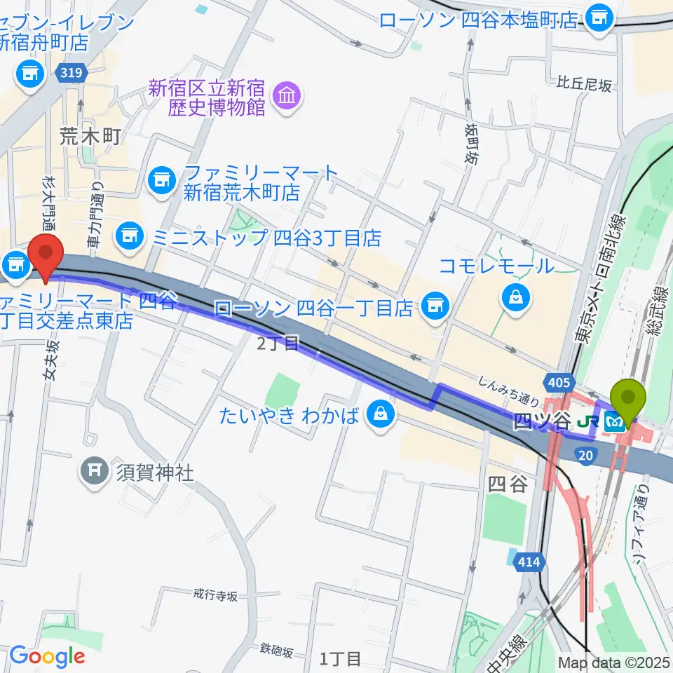 四ツ谷駅から四谷ロータスへのルートマップ地図