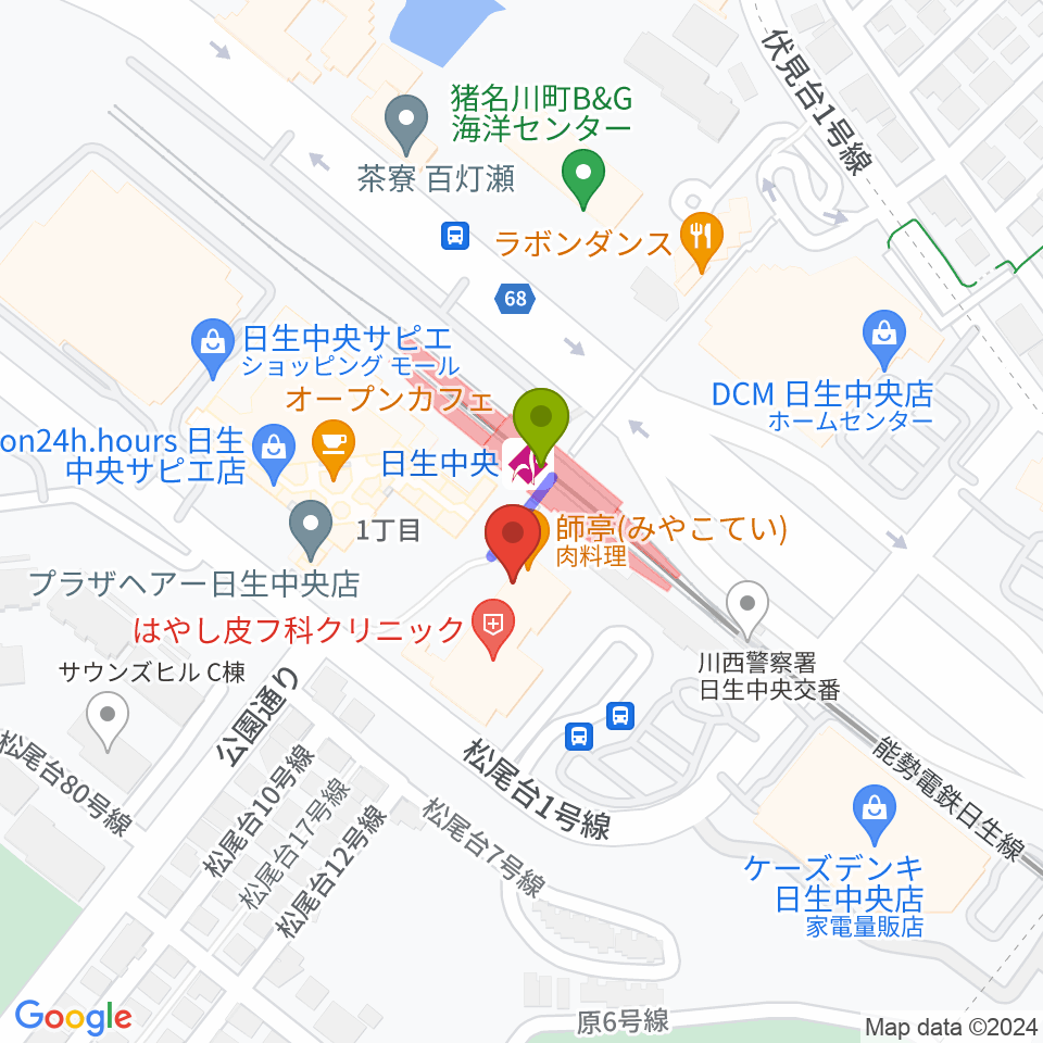 ハセガワ楽器 日生センターの最寄駅日生中央駅からの徒歩ルート（約1分）地図