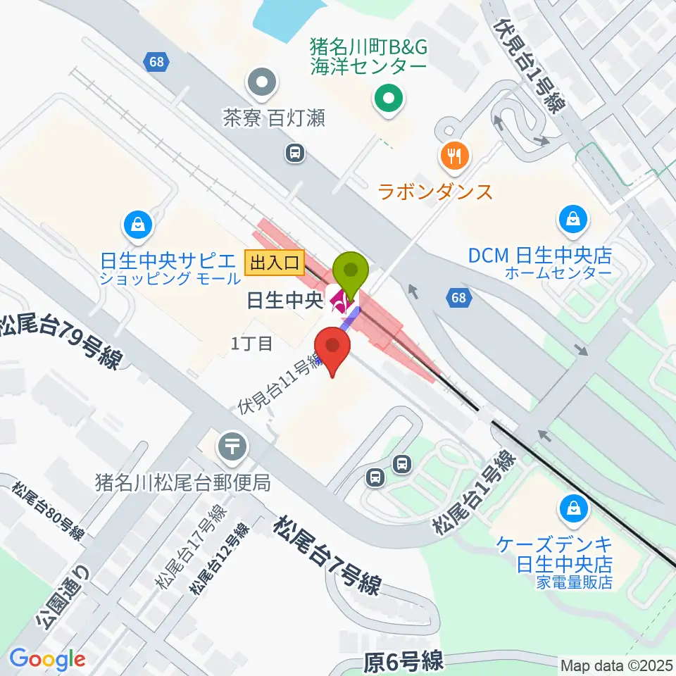 ハセガワ楽器 日生センターの最寄駅日生中央駅からの徒歩ルート（約1分）地図