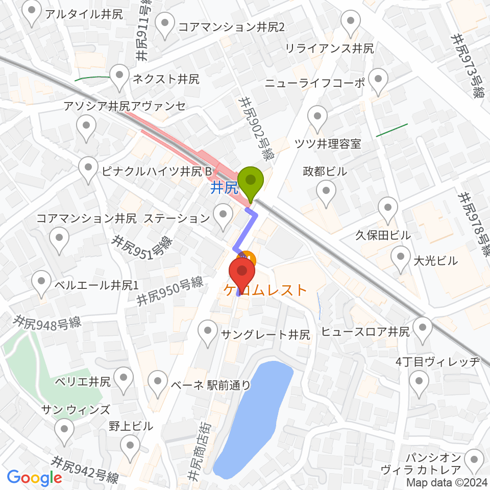 フカノ楽器店 井尻ピアノ教室の最寄駅井尻駅からの徒歩ルート（約1分）地図