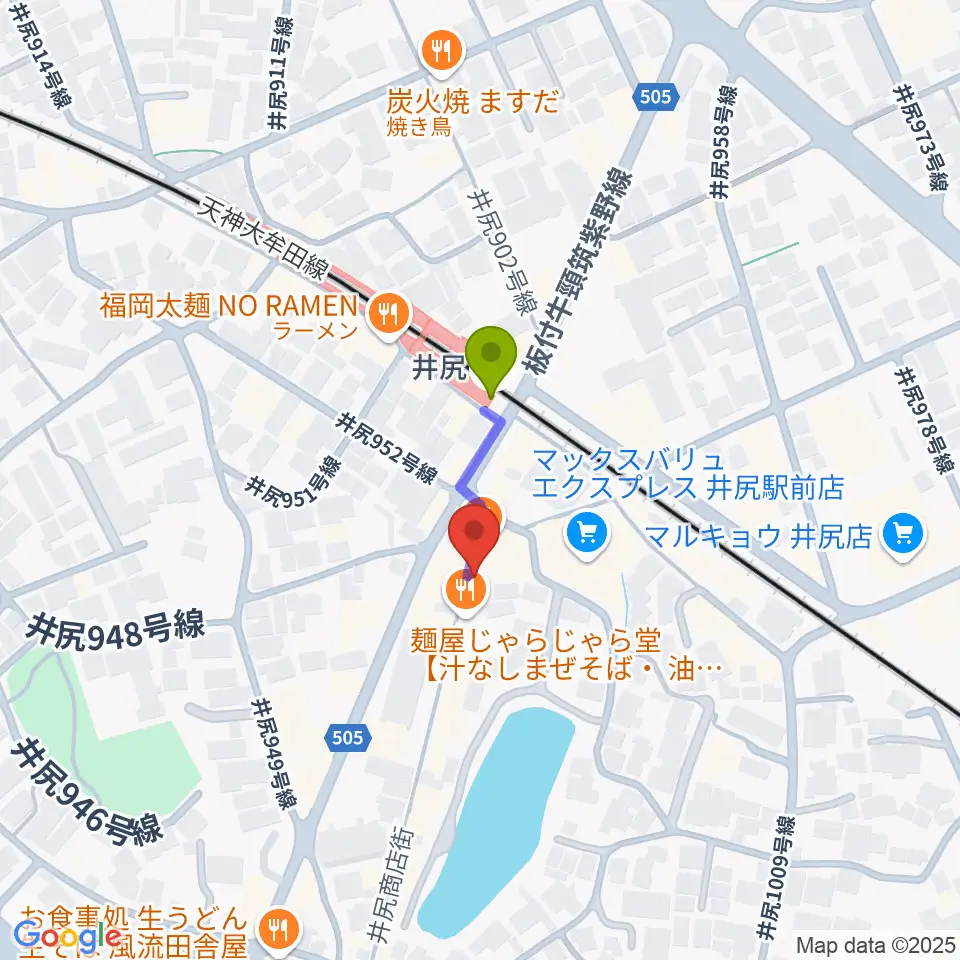 フカノ楽器店 井尻ピアノ教室の最寄駅井尻駅からの徒歩ルート（約1分）地図