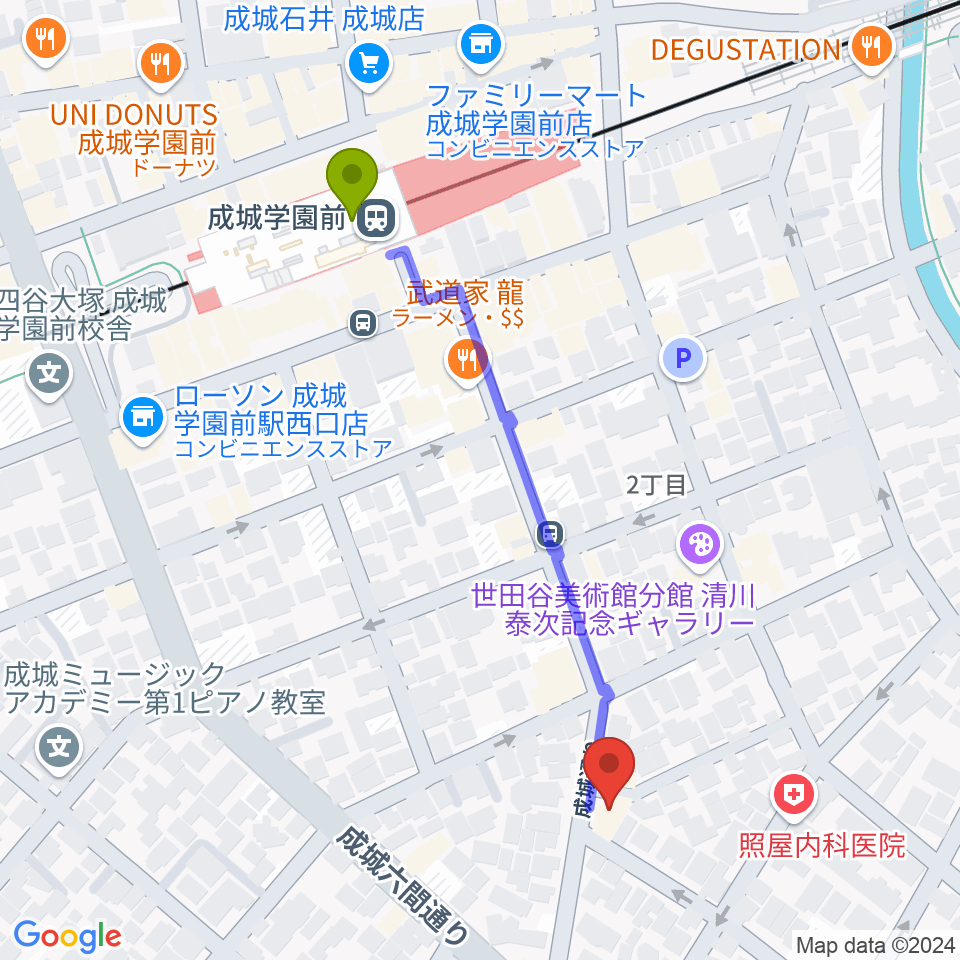 成城F*GICCOの最寄駅成城学園前駅からの徒歩ルート（約5分）地図