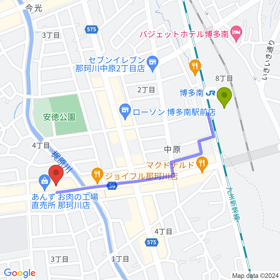 フカノ楽器店 那珂川ピアノ教室の最寄駅博多南駅からの徒歩ルート（約11分）地図
