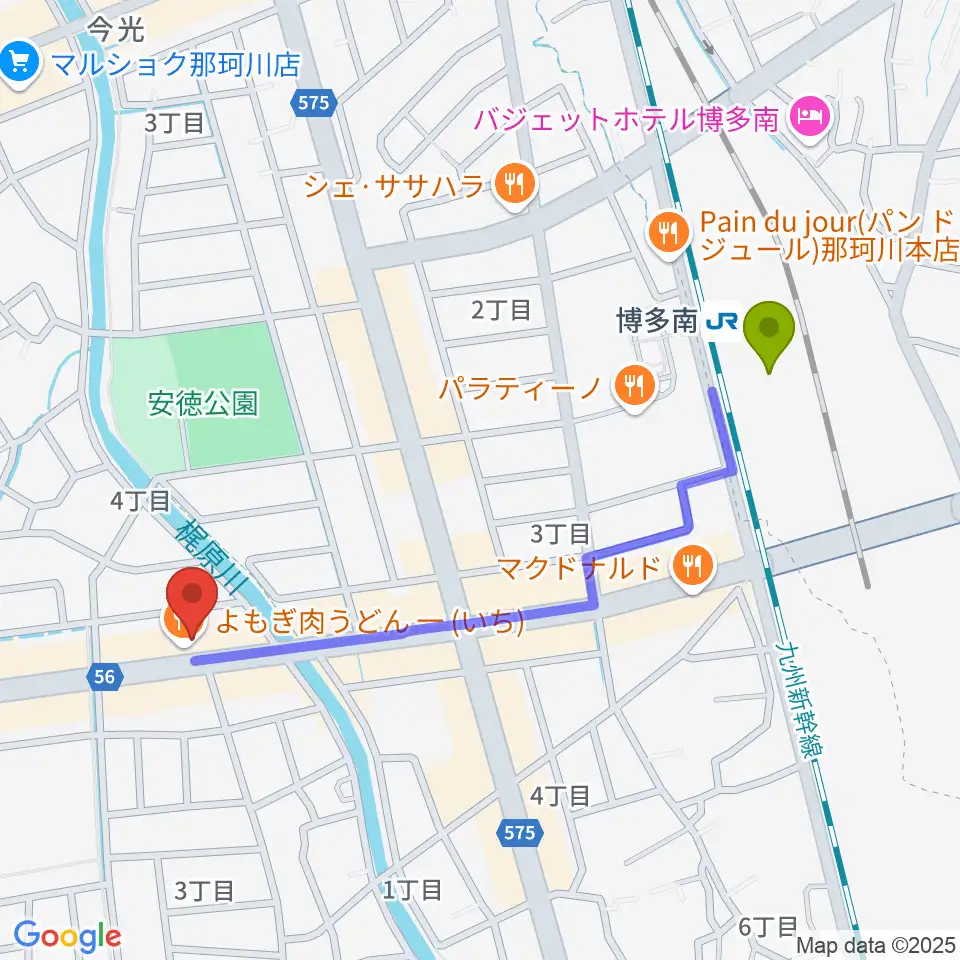 フカノ楽器店 那珂川ピアノ教室の最寄駅博多南駅からの徒歩ルート（約11分）地図