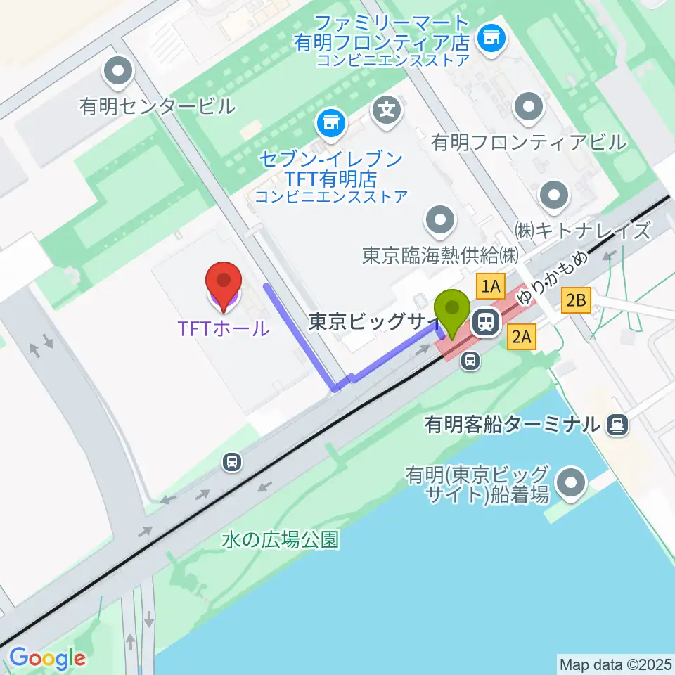 TFTホールの最寄駅東京ビッグサイト駅からの徒歩ルート（約3分）地図