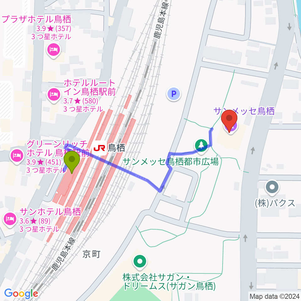 サンメッセ鳥栖の最寄駅鳥栖駅からの徒歩ルート（約4分）地図