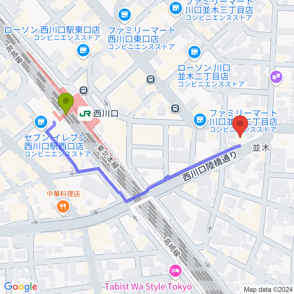 柏屋楽器 西川口ミュージックサロンの最寄駅西川口駅からの徒歩ルート（約5分）地図