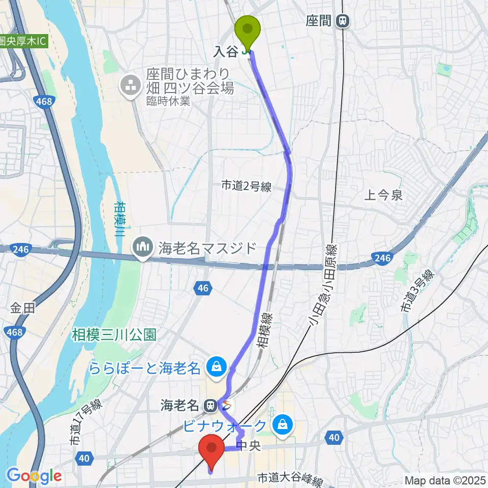 入谷駅からソルミュージックスクールへのルートマップ地図