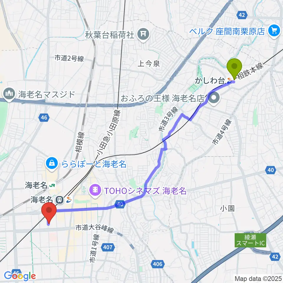 かしわ台駅からソルミュージックスクールへのルートマップ地図
