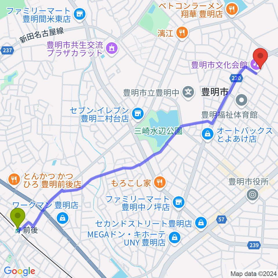 豊明市文化会館の最寄駅前後駅からの徒歩ルート（約33分）地図