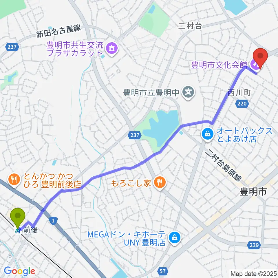 豊明市文化会館の最寄駅前後駅からの徒歩ルート（約33分）地図