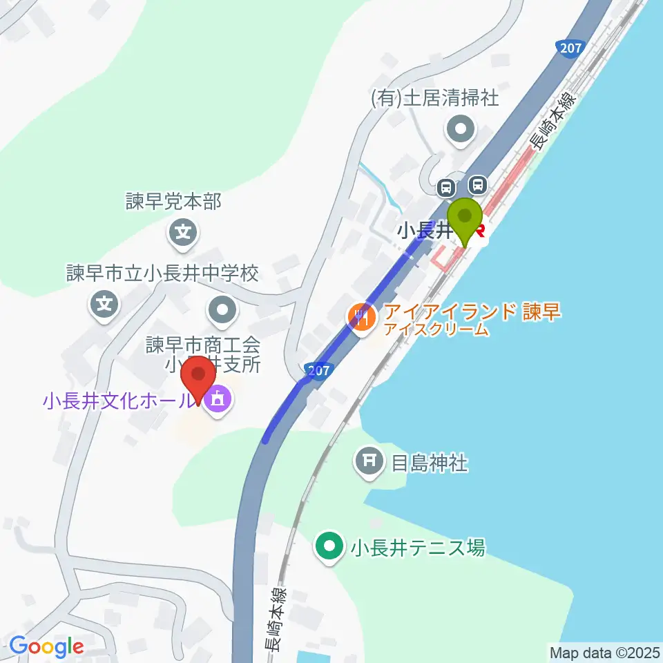 小長井文化ホール・小長井公民館の最寄駅小長井駅からの徒歩ルート（約4分）地図