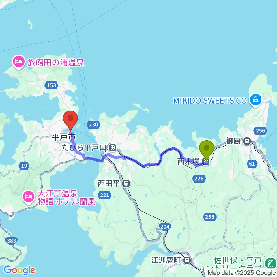 西木場駅から平戸文化センターへのルートマップ地図