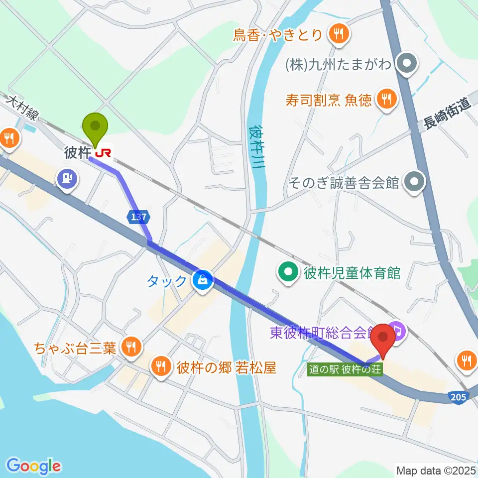 東彼杵町総合会館文化ホールの最寄駅彼杵駅からの徒歩ルート（約12分）地図