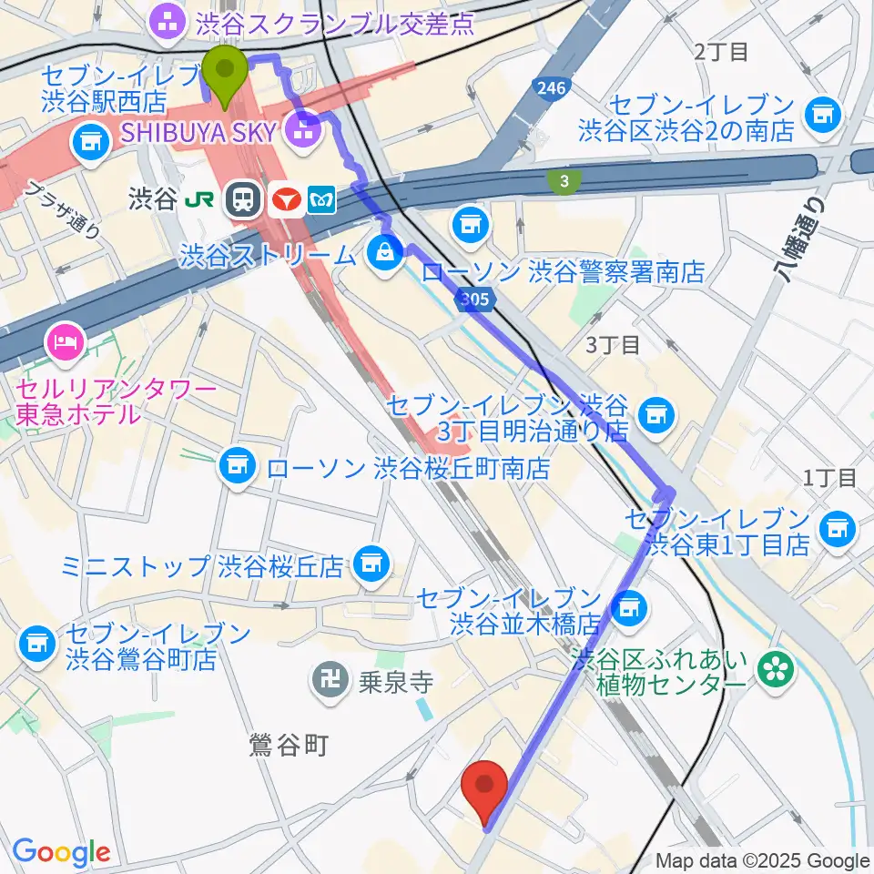 渋谷駅から代官山NOMADへのルートマップ地図