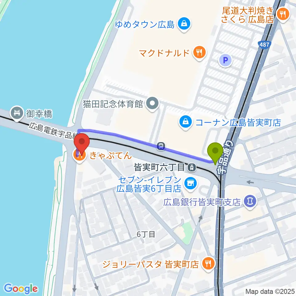 広島BANQUETの最寄駅皆実町六丁目駅からの徒歩ルート（約4分）地図
