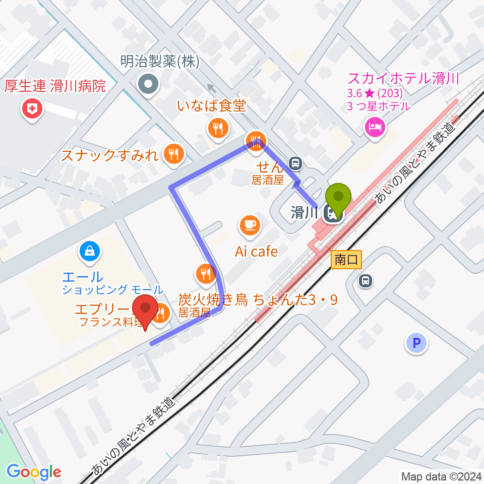 開進堂楽器 MPC滑川の最寄駅滑川駅からの徒歩ルート（約4分）地図