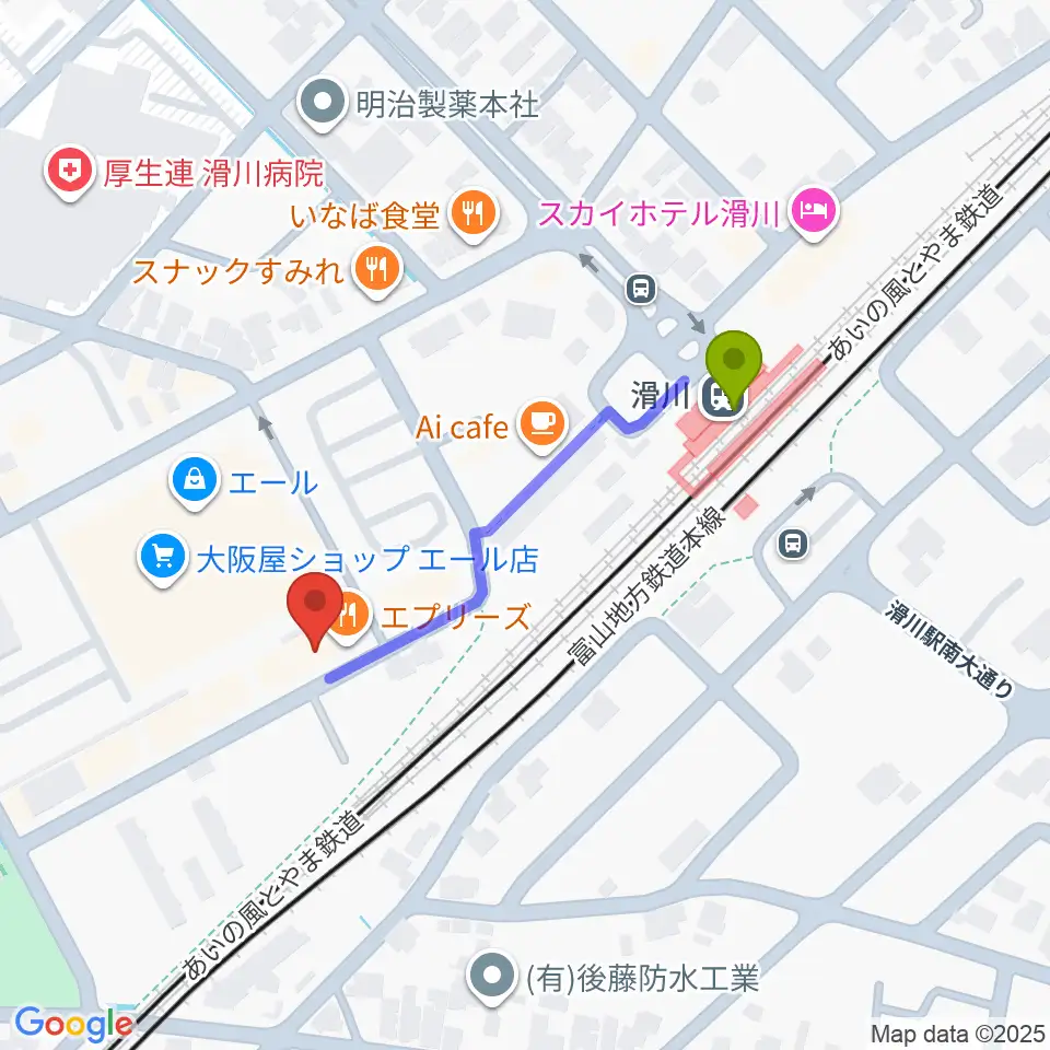 開進堂楽器 MPC滑川の最寄駅滑川駅からの徒歩ルート（約4分）地図