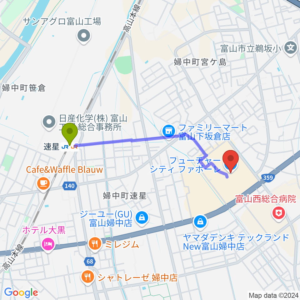 開進堂楽器 MPC婦中の最寄駅速星駅からの徒歩ルート（約17分）地図