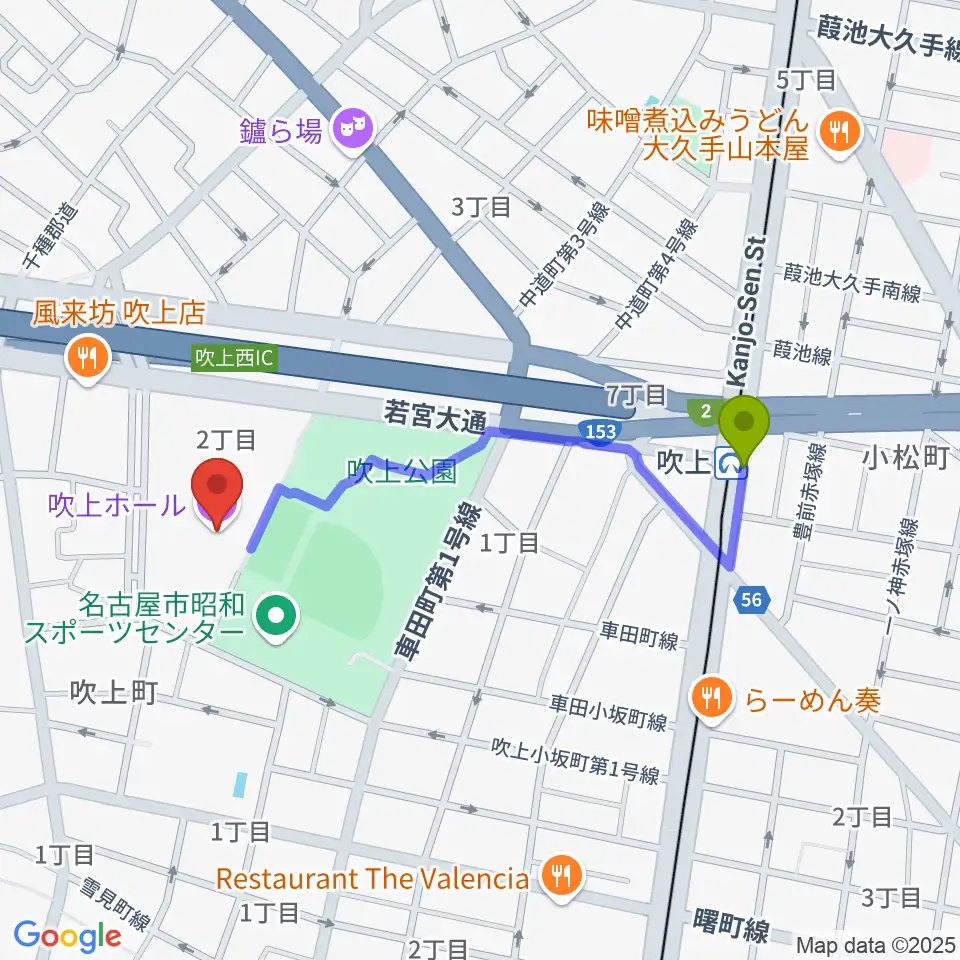 名古屋市中小企業振興会館 吹上ホールの最寄駅吹上駅からの徒歩ルート（約9分）地図