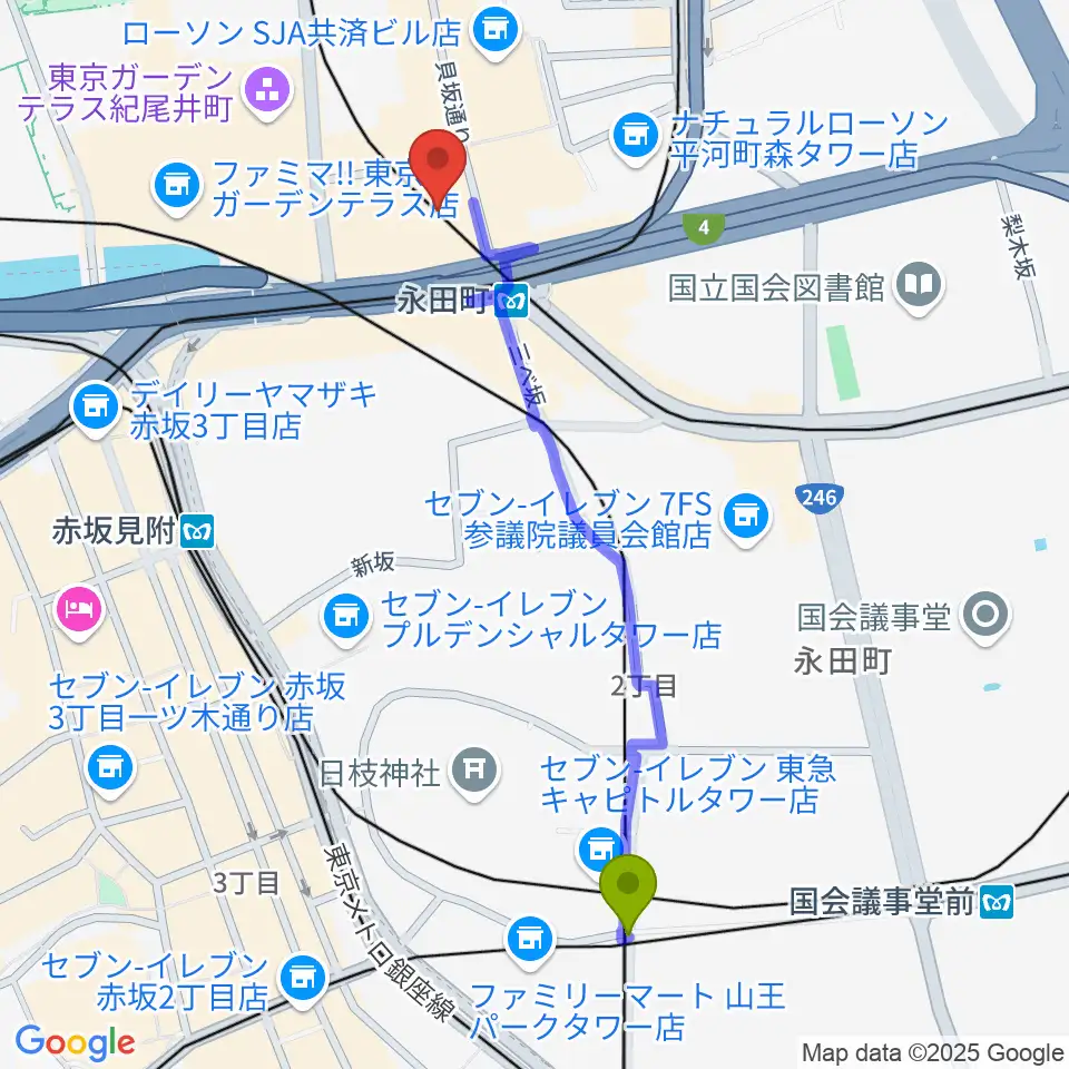 溜池山王駅から海運クラブへのルートマップ地図