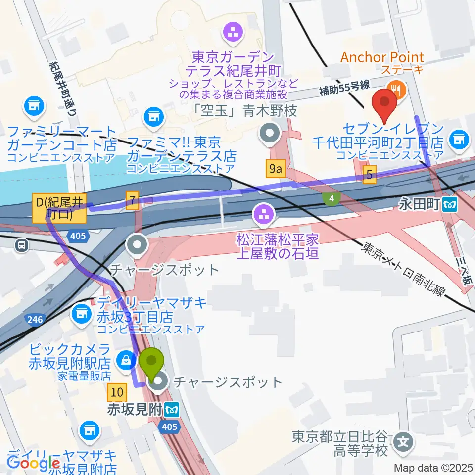 海運クラブの最寄駅赤坂見附駅からの徒歩ルート（約6分）地図