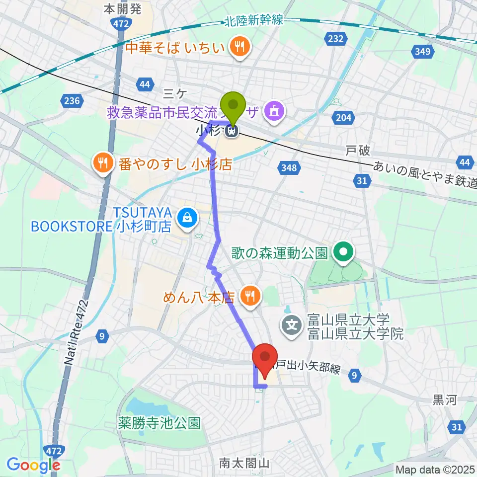 開進堂楽器 MPC太閤山の最寄駅小杉駅からの徒歩ルート（約33分）地図