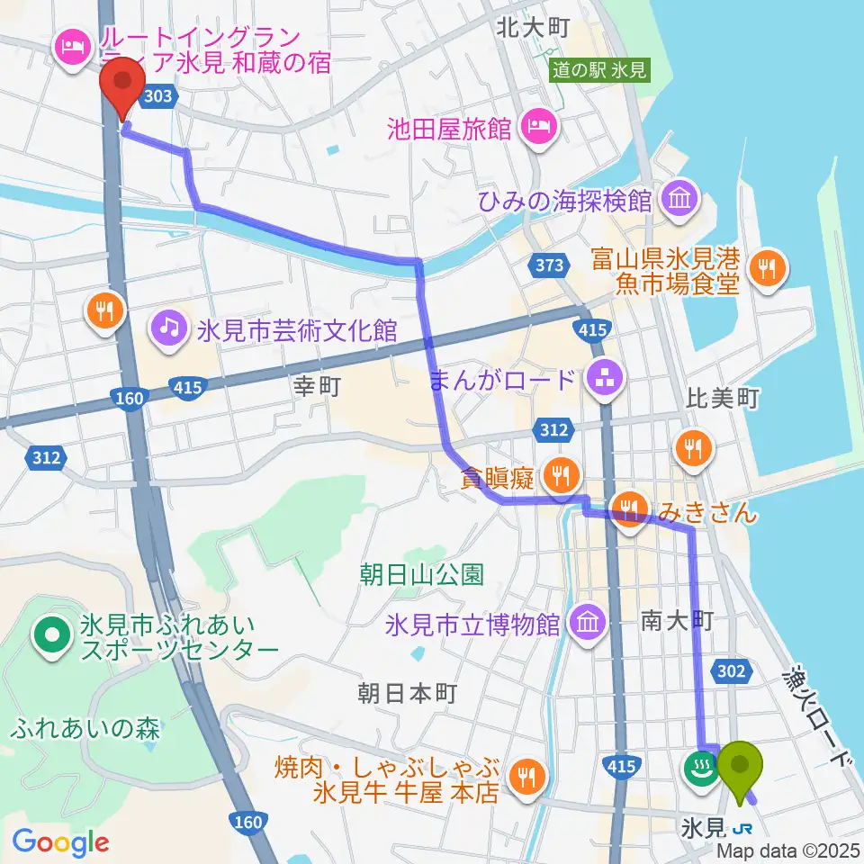 開進堂楽器 MPC氷見の最寄駅氷見駅からの徒歩ルート（約33分）地図