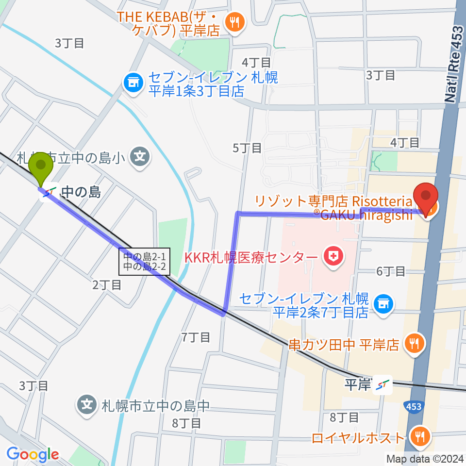 中の島駅からFMアップルへのルートマップ地図