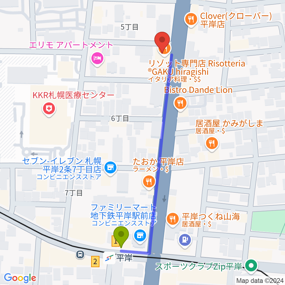 FMアップルの最寄駅平岸駅からの徒歩ルート（約5分）地図