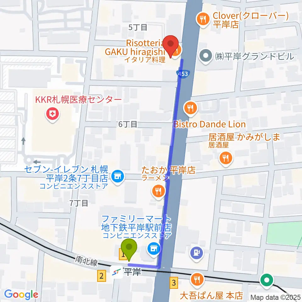 FMアップルの最寄駅平岸駅からの徒歩ルート（約5分）地図