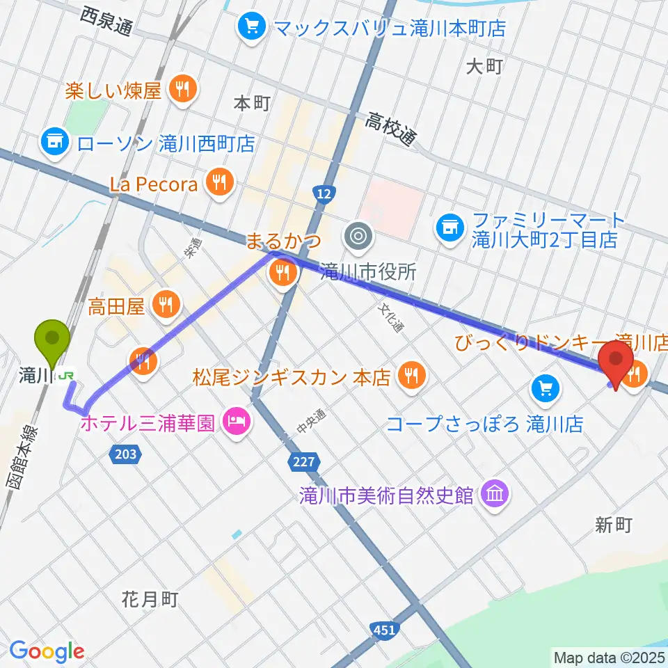 FM G'Skyの最寄駅滝川駅からの徒歩ルート（約23分）地図