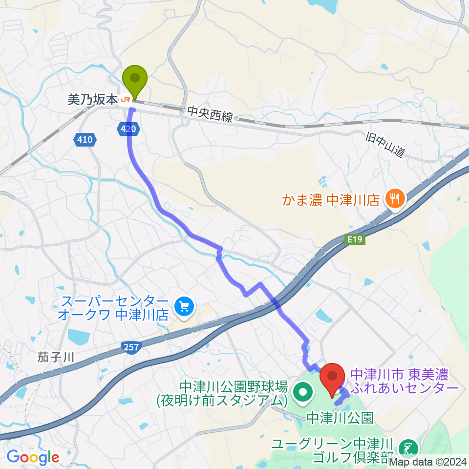 東美濃ふれあいセンターの最寄駅美乃坂本駅からの徒歩ルート（約47分）地図